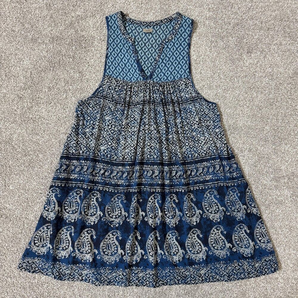 Ecote Tank Top Womens Large Blue Paisley Boho Festival Tunic Sleeveless Printed